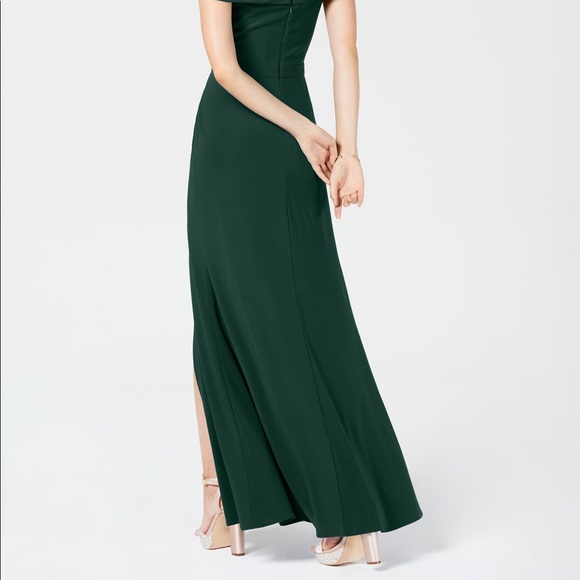 Juniors Cold-Shoulder Gown Pine Color - Picture 2 of 5
